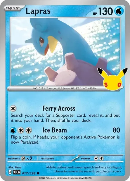 Lapras, Pokémon card 30C 017 — 30th Celebration set