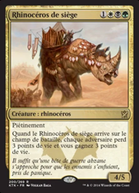 Rhinocéros de siège, carte Magic KTK 200 — extension Les Khans de Tarkir