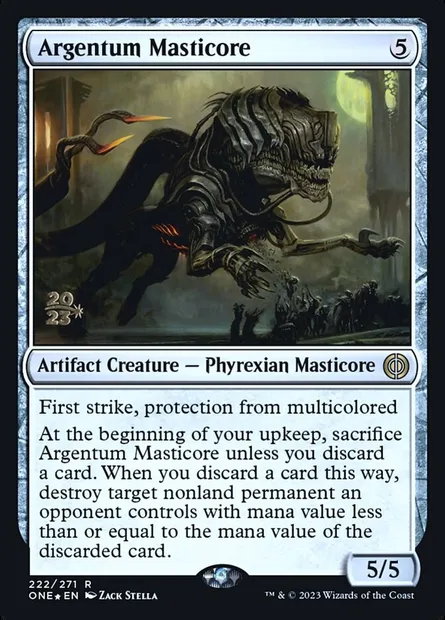 Masticore d'argentum, carte Magic PONE 222s — extension Phyrexia: All Will Be One Promos