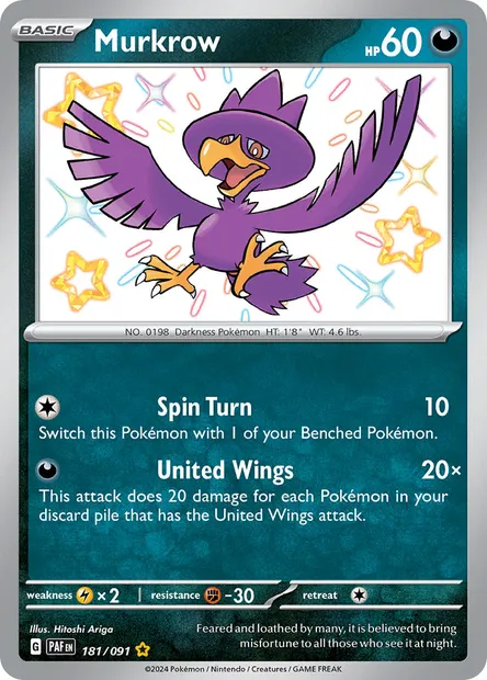 Murkrow, Pokémon card PAF 181 — Paldean Fates set