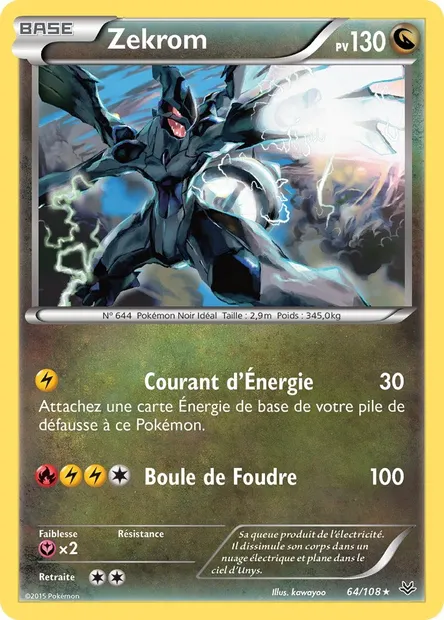Zekrom, carte Pokémon ROS 64 — extension Ciel Rugissant