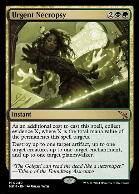 Urgent Necropsy, Magic card MKM 240 — Murders at Karlov Manor set
