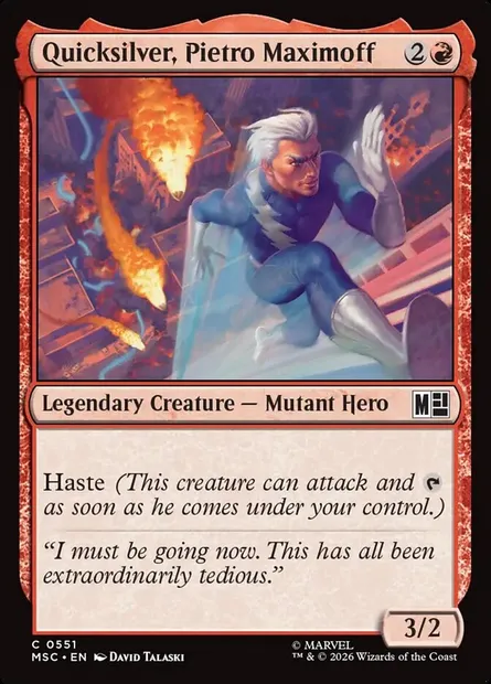Quicksilver, Pietro Maximoff, Magic card MSC 551 — Marvel Super Heroes Commander set