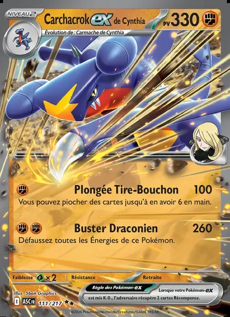 Carchacrock-ex de Cynthia, carte Pokémon ASC 111 — extension Héros Transcendants