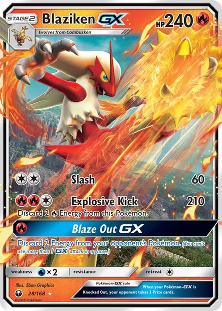 Blaziken GX, Pokémon card CES 28 — Celestial Storm set