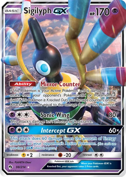 Sigilyph GX, Pokémon card LOT 98 — Lost Thunder set