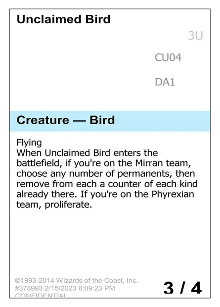 Unclaimed Bird, Magic card UNK CU04 — Unknown Event set