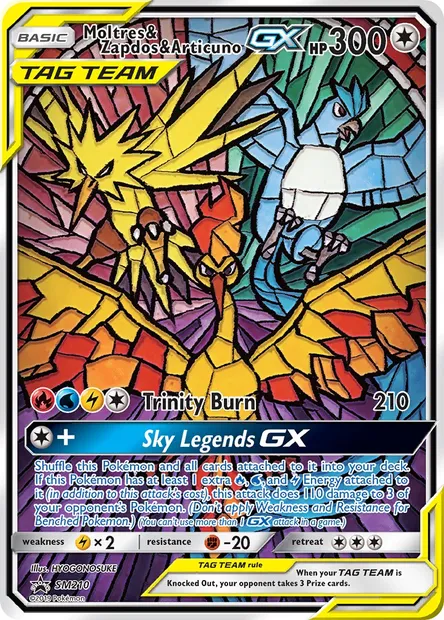 Moltres & Zapdos & Articuno GX, Pokémon card SM 210 — SM Black Star Promos set