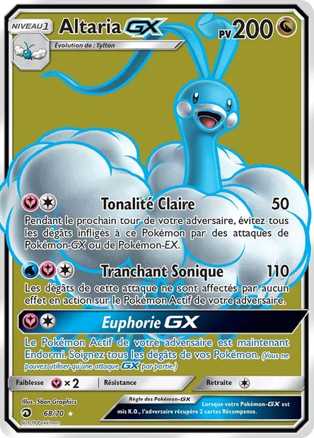 Altaria GX, carte Pokémon DRM 68 — extension Majesté Des Dragons