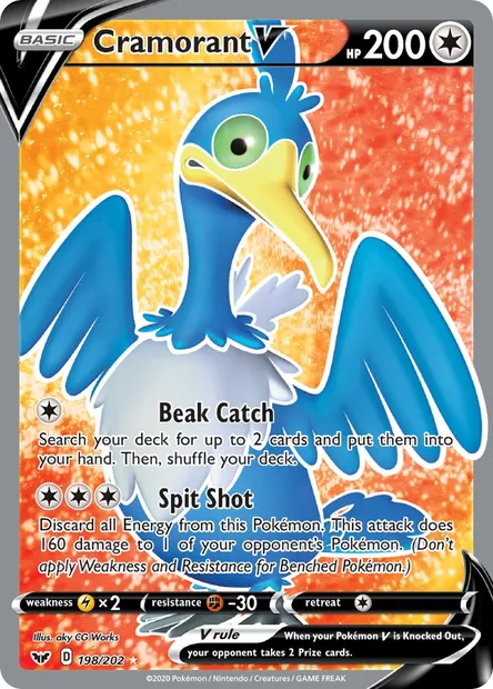Cramorant V, Pokémon card SSH 198 — Sword & Shield set