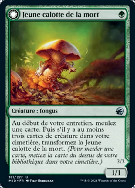 Jeune calotte de la mort // Énorme calotte de la mort, carte Magic MID 181 — extension Innistrad : chasse de minuit