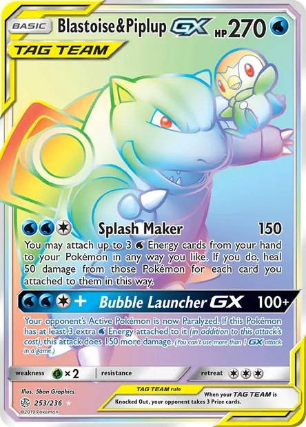 Blastoise & Piplup GX, Pokémon card CEC 253 — Cosmic Eclipse set
