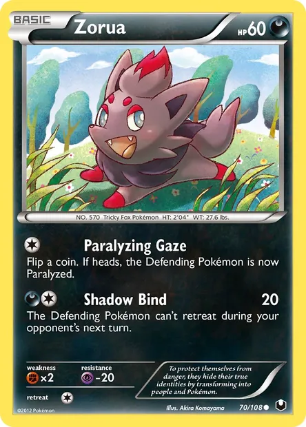 Zorua, Pokémon card DEX 70 — Dark Explorers set