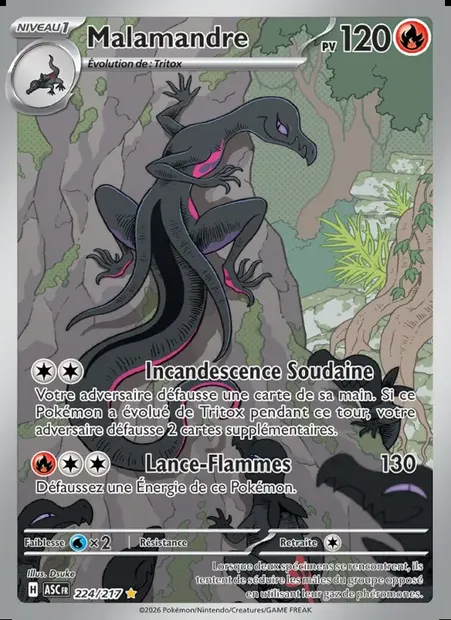 Malamandre, carte Pokémon ASC 224 — extension Héros Transcendants