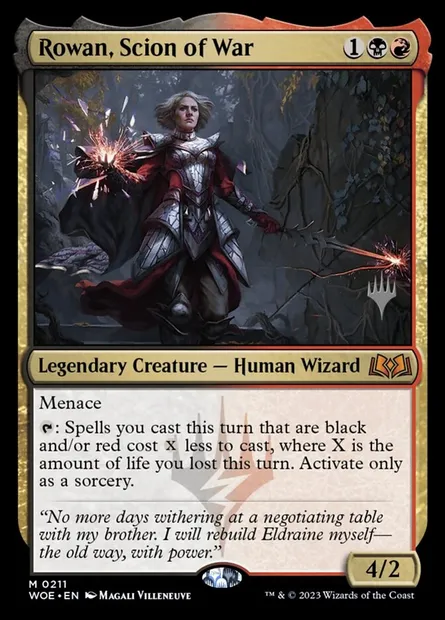 Rowan, Scion of War, Magic card PWOE 211p — Wilds of Eldraine Promos set