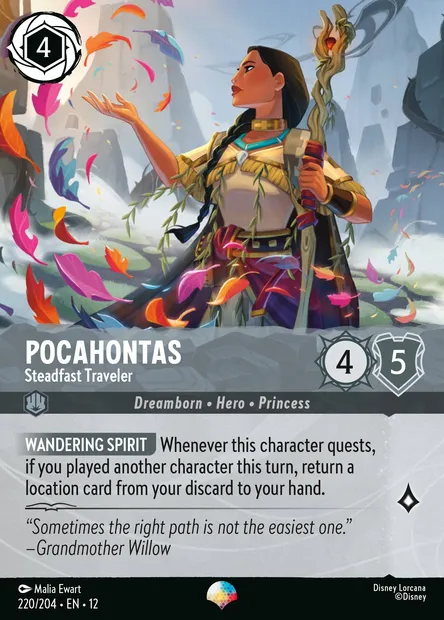 Pocahontas - Steadfast Traveler, Disney Lorcana card CH12-220 — Wilds Unknown set