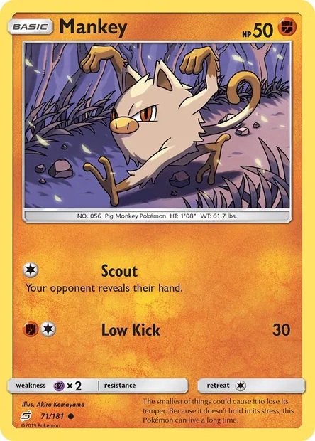 Mankey, Pokémon card TEU 71 — Team Up set