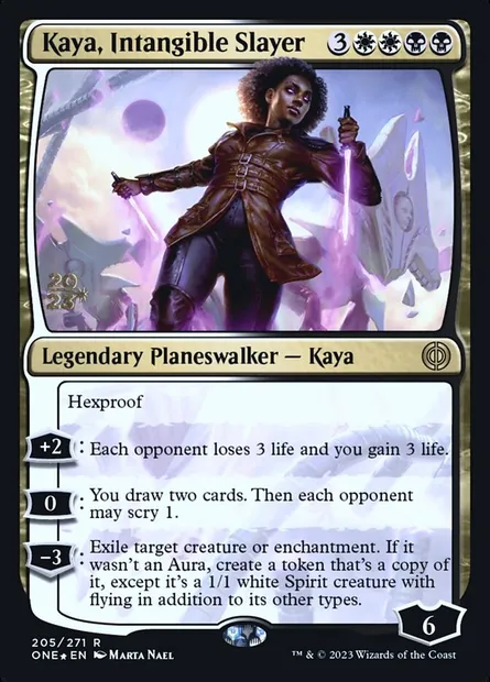 Kaya, tueuse intangible, carte Magic PONE 205s — extension Phyrexia: All Will Be One Promos