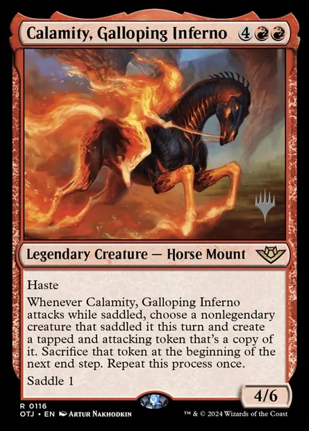 Calamity, Galloping Inferno, Magic card POTJ 116p — Outlaws of Thunder Junction Promos set