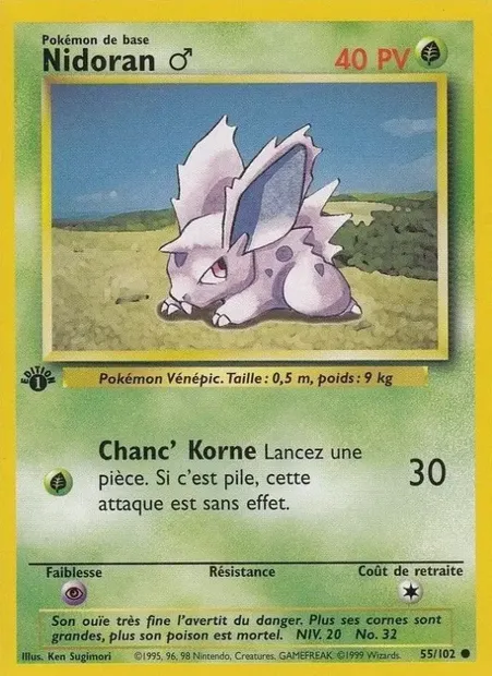 Nidoran ♂, carte Pokémon BS 55 — extension Set de Base