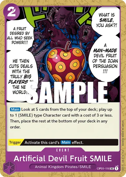 Artificial Devil Fruit SMILE, carte One Piece OP01-116 — extension ROMANCE DAWN