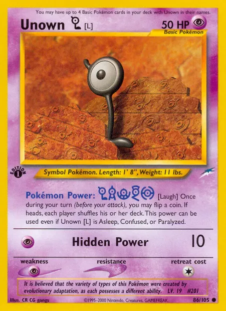 Unown [L], Pokémon card NDE 86 — Neo Destiny set