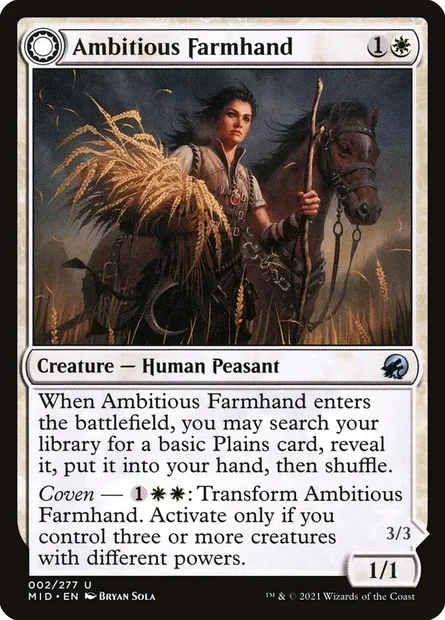 Ambitious Farmhand // Seasoned Cathar, Magic card MID 2 — Innistrad: Midnight Hunt set