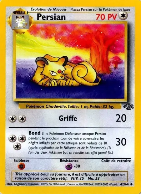Persian, carte Pokémon JU 42 — extension Jungle