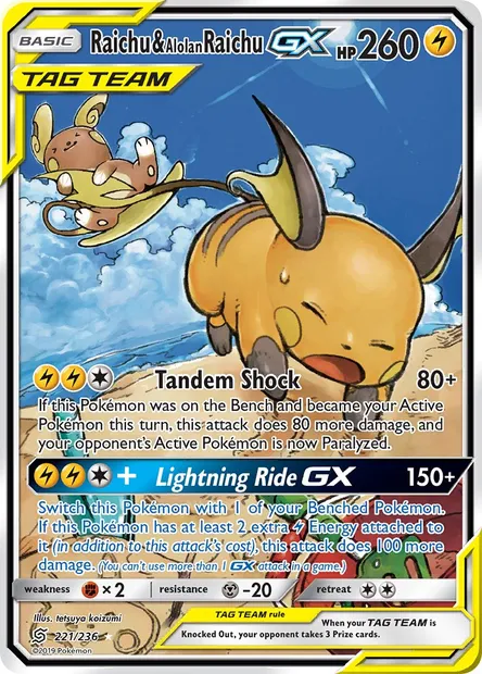 Raichu & Alolan Raichu GX, Pokémon card UNM 221 — Unified Minds set