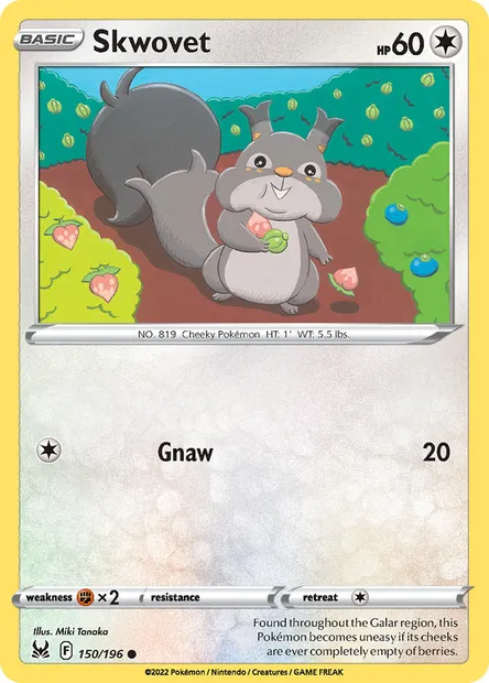 Skwovet, Pokémon card LOR 150 — Lost Origin set