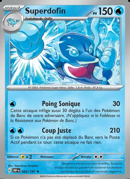 Superdofin, carte Pokémon OBF 062 — extension Flammes Obsidiennes