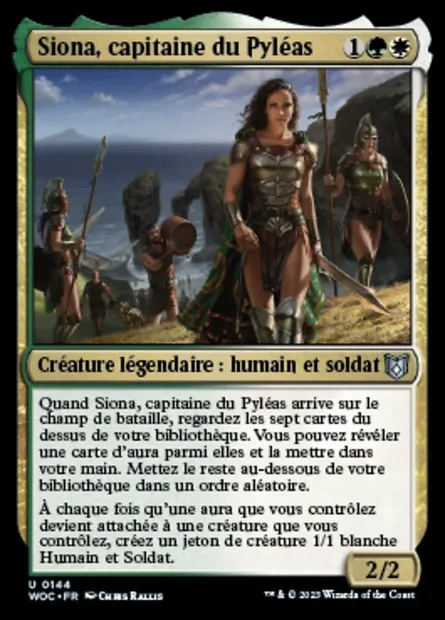 Siona, capitaine du Pyléas, carte Magic WOC 144 — extension Wilds of Eldraine Commander