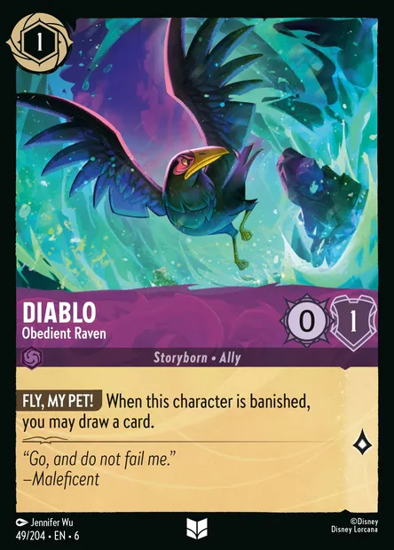 Diablo - Obedient Raven, Disney Lorcana card CH6-049 — Azurite Sea set