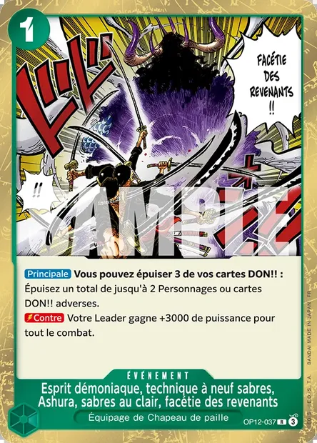 Esprit démoniaque, technique à neuf sabres, Ashura, sabres au clair, facétie des revenants, carte One Piece OP12-037 — extension L'HÉRITAGE DU MAÎTRE
