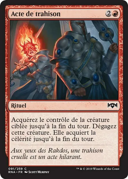 Acte de trahison, carte Magic RNA 91 — extension L'allégeance de Ravnica