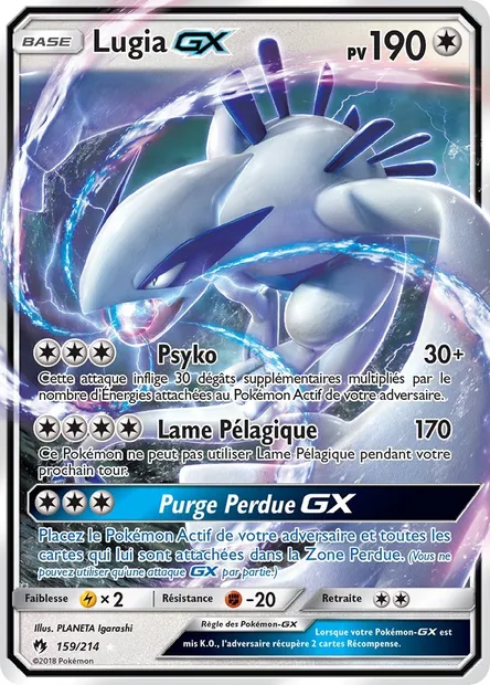 Lugia GX, carte Pokémon LOT 159 — extension Tonnerre Perdu