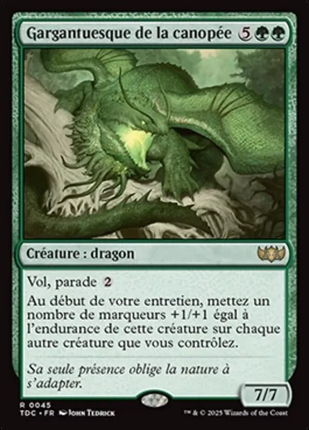 Gargantuesque de la canopée, carte Magic TDC 45 — extension Tarkir: Dragonstorm Commander