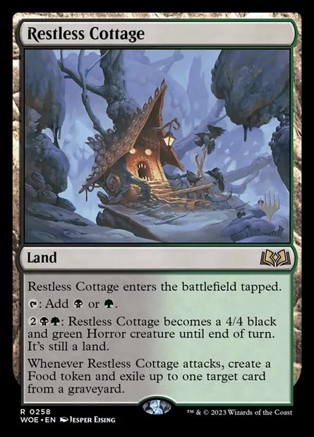 Maisonnette tourmentée, carte Magic PWOE 258p — extension Wilds of Eldraine Promos