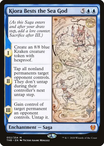 Kiora vainc la déesse de la Mer, carte Magic PTHB 52p — extension Theros Beyond Death Promos