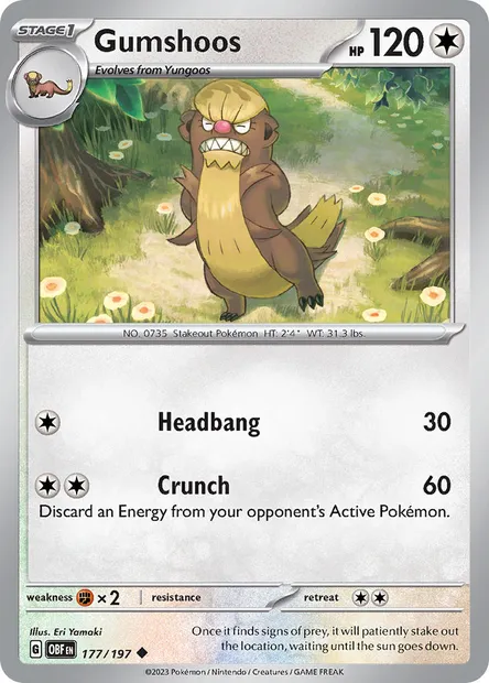 Gumshoos, Pokémon card OBF 177 — Obsidian Flames set