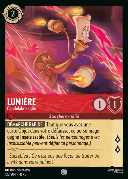 Lumière - Candelabre agile, carte Disney Lorcana CH8-128 — extension Le Règne de Jafar