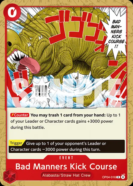 Bad Manners Kick Course, One Piece card OP04-016 — KINGDOMS OF INTRIGUE set
