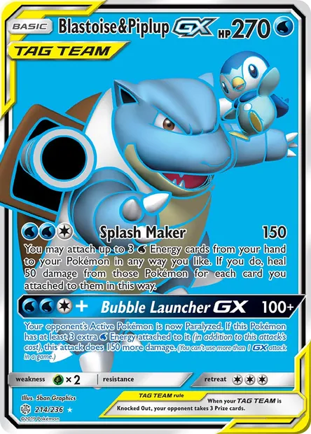 Blastoise & Piplup GX, Pokémon card CEC 214 — Cosmic Eclipse set