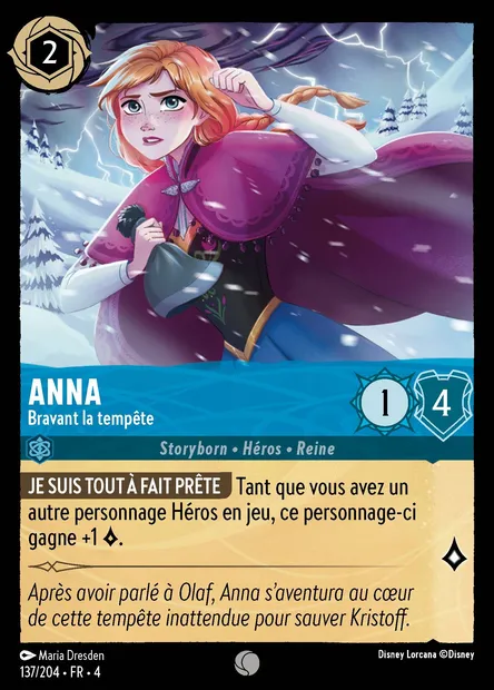 Anna - Bravant la tempête, carte Disney Lorcana CH4-137 — extension Le Retour d'Ursula