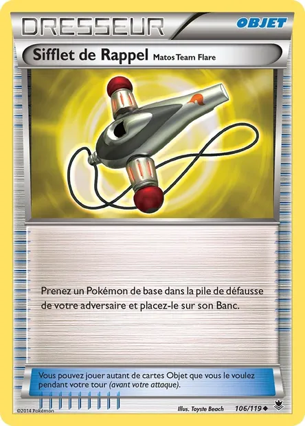 Sifflet de Rappel Matos Team Flare, carte Pokémon PHF 106 — extension Vigueur Spectrale