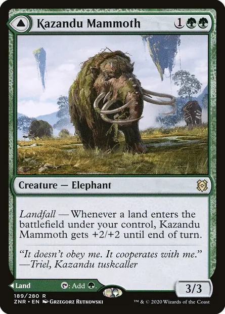 Kazandu Mammoth // Kazandu Valley, Magic card ZNR 189 — Zendikar Rising set