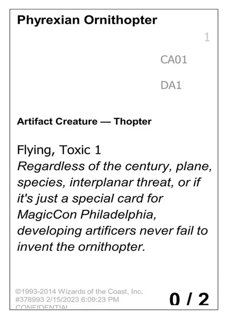 Phyrexian Ornithopter, carte Magic UNK CA01 — extension Unknown Event