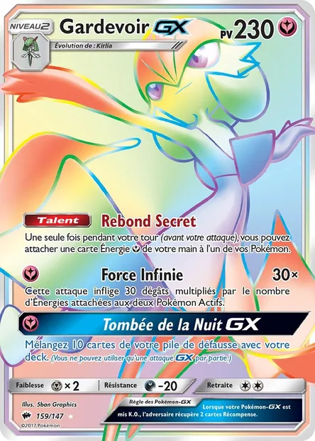 Gardevoir GX, carte Pokémon BUS 159 — extension Ombres Ardentes