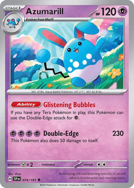 Azumarill, Pokémon card SSP 074 — Surging Sparks set