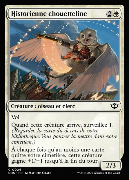 Historienne chouetteline, carte Magic SOS 24 — extension Secrets of Strixhaven
